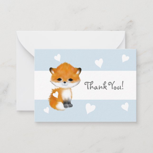 Tarjeta Pequeña Blue Heart Woodland Animal Fox Gracias Notecards (Anverso)