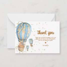 Tarjeta Pequeña Blue Hot Air Balloon Gracias