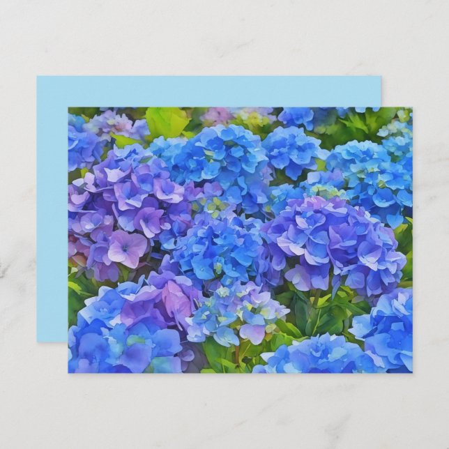 Tarjeta Pequeña Blue Hydrangea Flowers Floral Art Note Card Set (Anverso / Reverso)