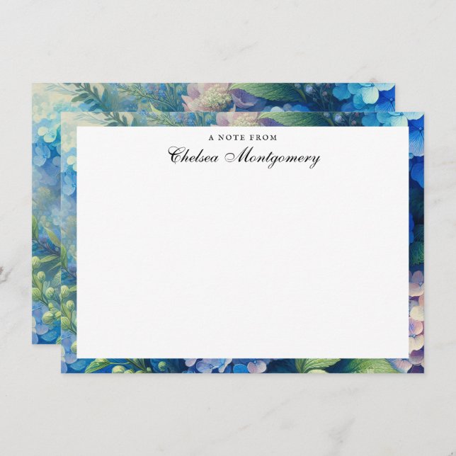 Tarjeta Pequeña Blue Hydrangea Nombre personalizado (Anverso / Reverso)