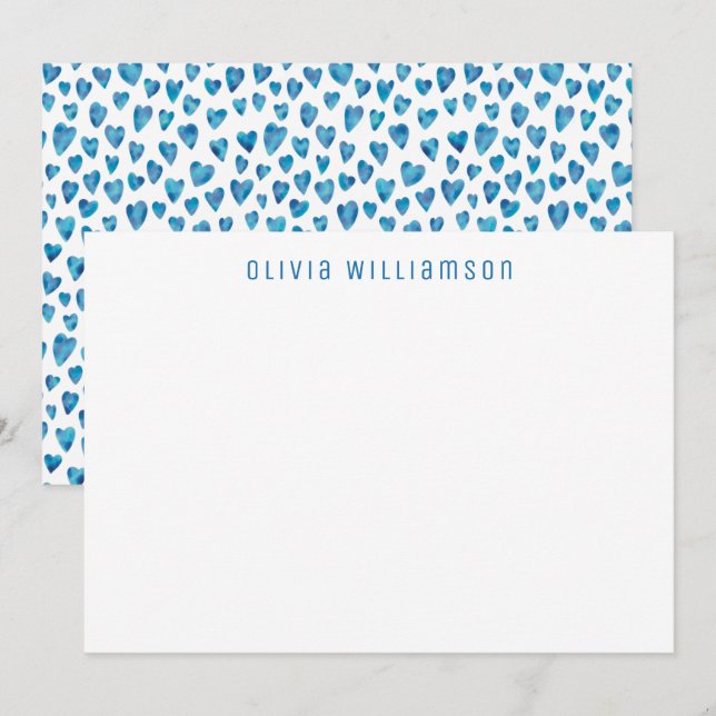Tarjeta Pequeña Blue Love Heart Notecard (Anverso / Reverso)