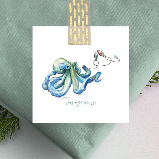 Tarjeta Pequeña Blue Octopus Beach Mini Navidades acuarela (Subido por el creador)