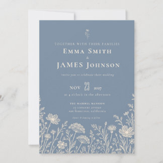Tarjeta Pequeña Blue Periwinkle Wildflower Wedding Invitation