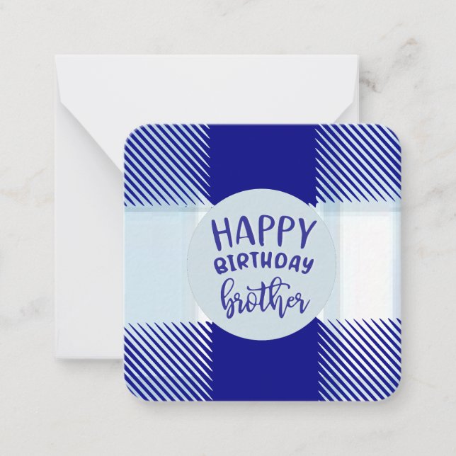 Tarjeta Pequeña Blue Plaid Happy Birthday Brother Note Card Card ( (Anverso)