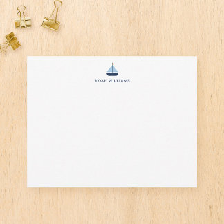 Tarjeta Pequeña Blue Sailboat Kids Personalized Stationery Flat