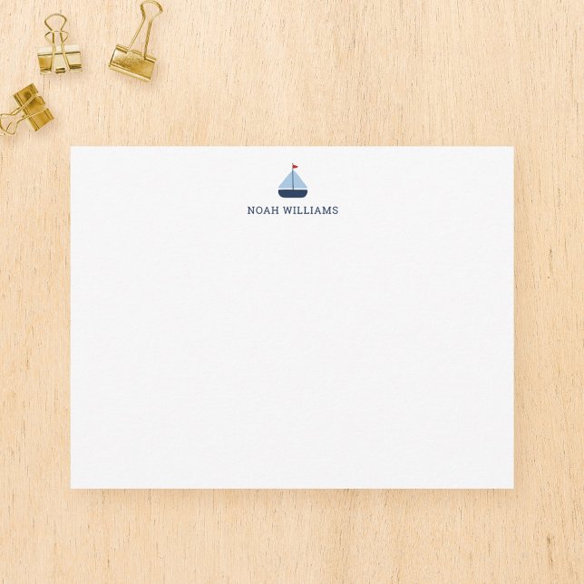 Tarjeta Pequeña Blue Sailboat Kids Personalized Stationery Flat (Subido por el creador)