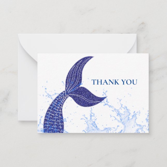Tarjeta Pequeña Blue Tail Of Mermaid Gracias Card (Anverso)