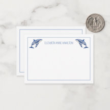 Blue Toile Floral Beach Dolphin Personalizado