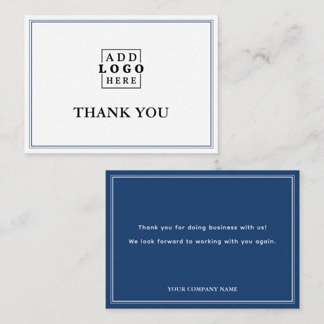 Tarjeta Pequeña Blue Two Border Business Logo Agradecimiento   (Anverso / Reverso)