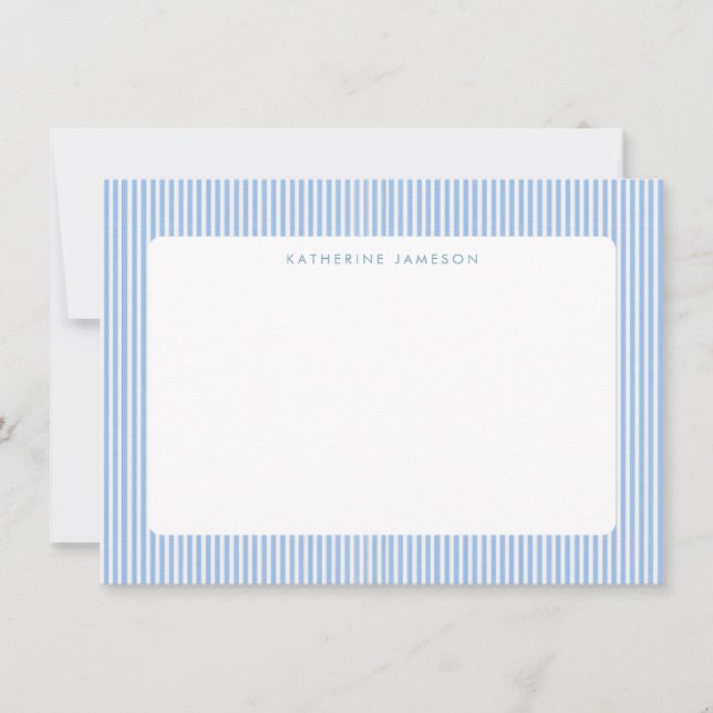 Tarjeta Pequeña Blue Vertical Stripes Coastal Monogram (Anverso)