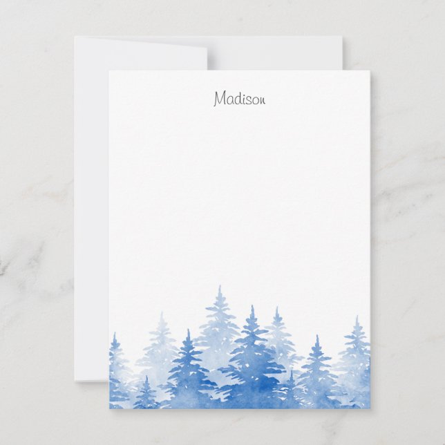 Tarjeta Pequeña Blue Watercolor Evergreen Trees (Anverso)