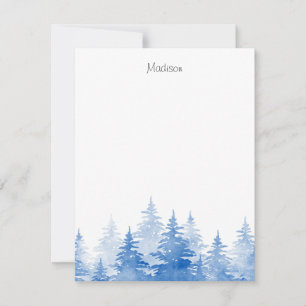 Tarjeta Pequeña Blue Watercolor Evergreen Trees