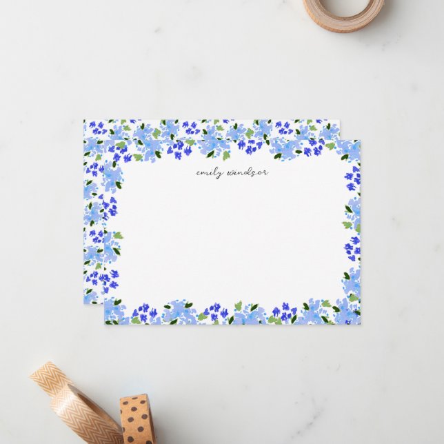 Tarjeta Pequeña Blue Watercolor Floral Garden Personalizado (Anverso/Reverso In Situ)