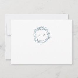Tarjeta Pequeña Blue Watercolor Wreath Monograma Patrón Gracias