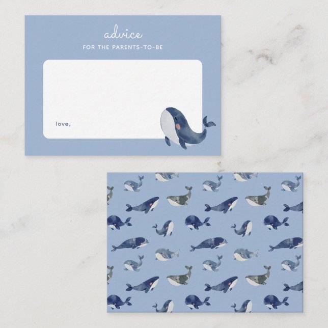 Tarjeta Pequeña Blue Whale Boy Baby Shower Consejos para padres (Anverso / Reverso)