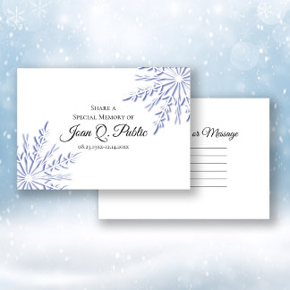 Tarjeta Pequeña Blue Winowflakes comparte un funeral de memoria
