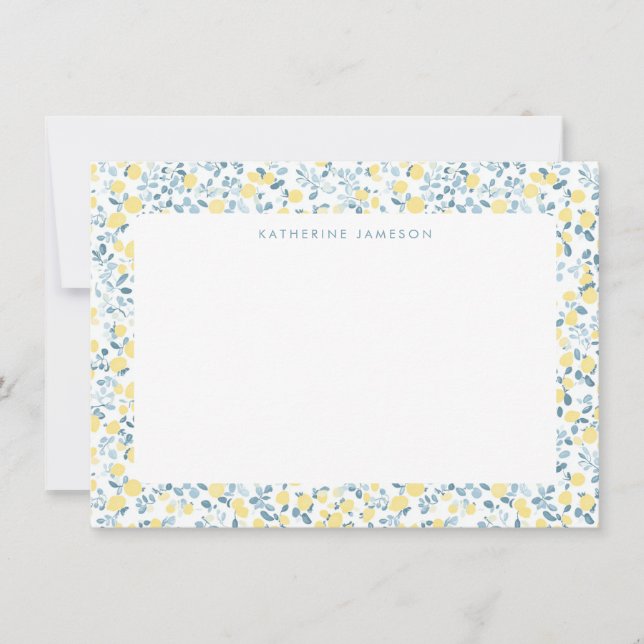 Tarjeta Pequeña Blue Yellow Lemons Limoncello Monogram NoteCard (Anverso)