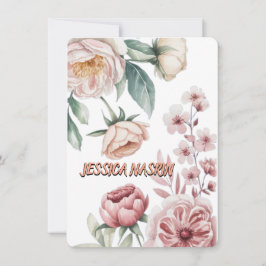 Tarjeta Pequeña Blush Navy Blue Soft Pastel Pink Floral