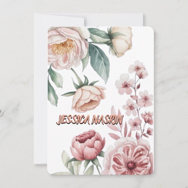 Tarjeta Pequeña Blush Navy Blue Soft Pastel Pink Floral (Anverso)