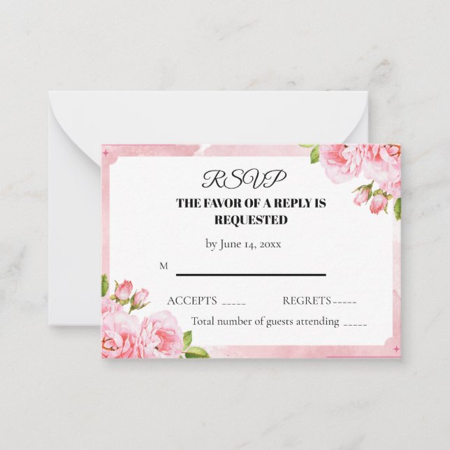 Tarjeta Pequeña Blush Pink Floral Wedding RSVP Card (Anverso)