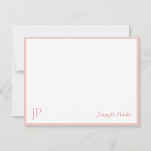 Tarjeta Pequeña Blush Rosa Blanco Chic Letra Script Monograma