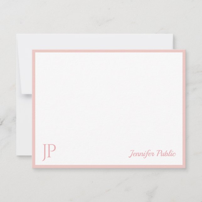 Tarjeta Pequeña Blush Rosa Blanco Chic Letra Script Monograma (Anverso)