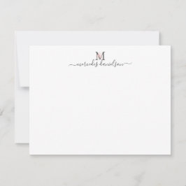 Tarjeta Pequeña Blush Rosa Floral Monogramado Dorado Negro Moderno