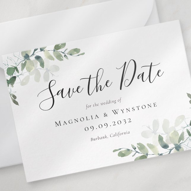 Tarjeta Pequeña Boda acuarela de Eucalyptus para el presupuesto Gu (Subido por el creador)