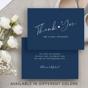 Tarjeta Pequeña Boda azul marino presupuesto guión de agradecimien