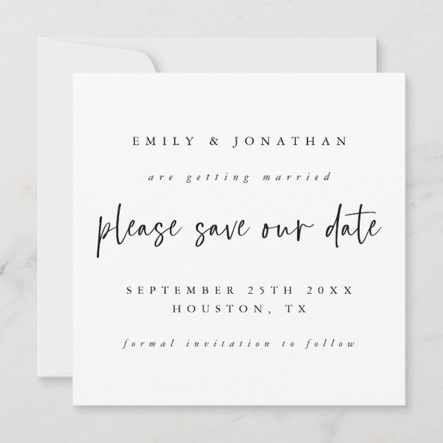 Tarjeta Pequeña Boda Blanca Negra Salva La Fecha (Anverso)