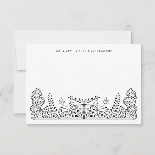 Tarjeta Pequeña Boda blanco y negro de la alheña de las hojas