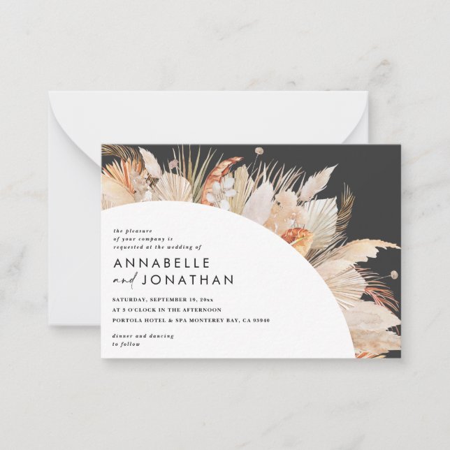 Tarjeta Pequeña boda bohemio de hierba terracota pampas no (Anverso)