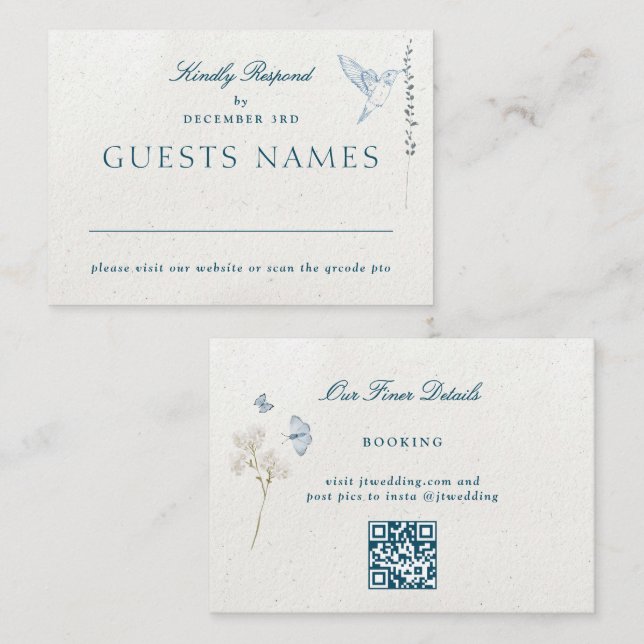 Tarjeta Pequeña Boda Clásico de invierno QR CÓDIGO RSVP (Anverso / Reverso)