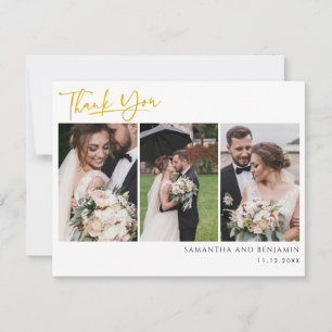 Tarjeta Pequeña Boda Collage de fotos Hand Lettered Gracias