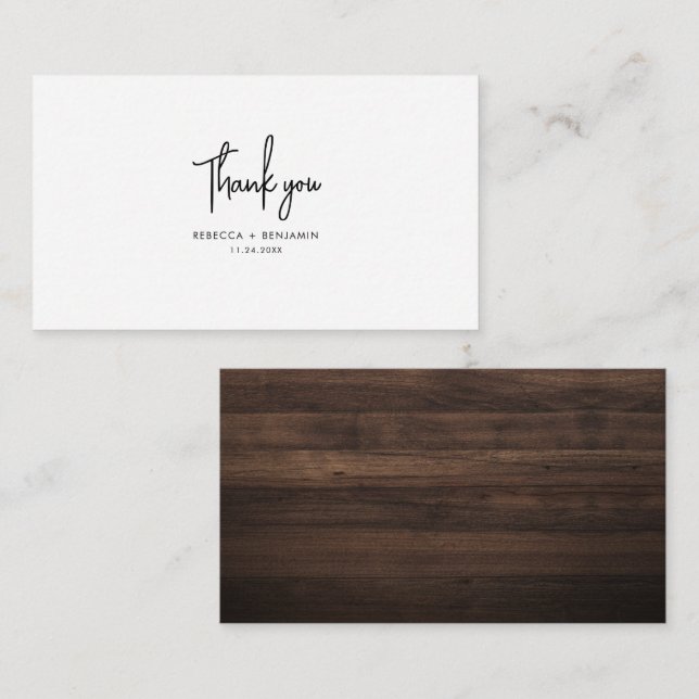 Tarjeta Pequeña Boda con letras de mano rusas de madera gracias (Anverso / Reverso)
