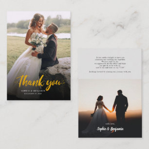 Tarjeta Pequeña Boda con letras de oro de foto gracias