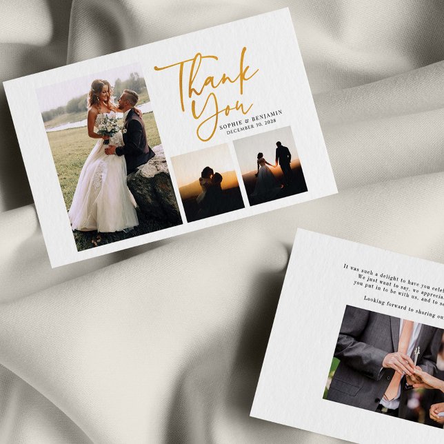 Tarjeta Pequeña Boda con letras simples de oro gracias (Subido por el creador)