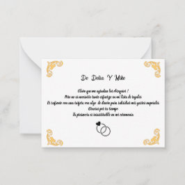 Tarjeta Pequeña Boda con lista de regalos