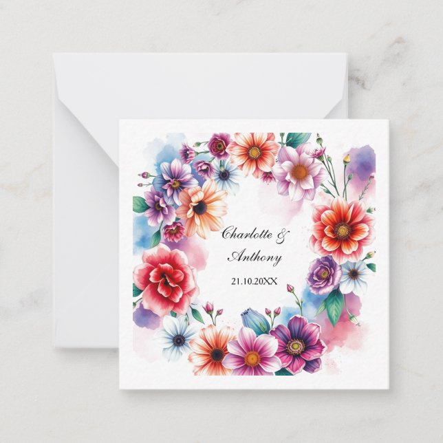 Tarjeta Pequeña Boda Creative Floral Nombres de pareja y fecha (Anverso)