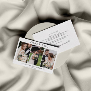 Tarjeta Pequeña Boda de 3 fotos de Newlyweds Gracias