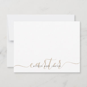 Tarjeta Pequeña Boda de apellido beige claro guión marrón