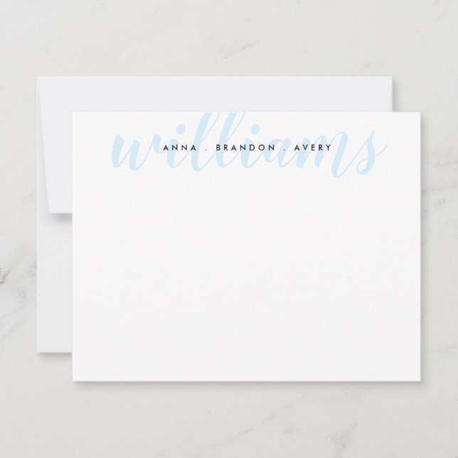 Tarjeta Pequeña Boda de apellido Pareja Guión azul claro (Anverso)