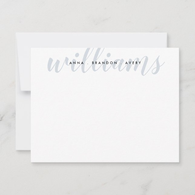 Tarjeta Pequeña Boda De Apellidos Familia Guión Gris Plateado (Anverso)