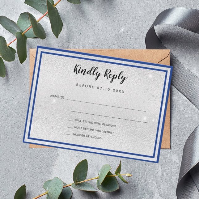 Tarjeta Pequeña Boda de arco elegante azul real plateado azul meta (Subido por el creador)