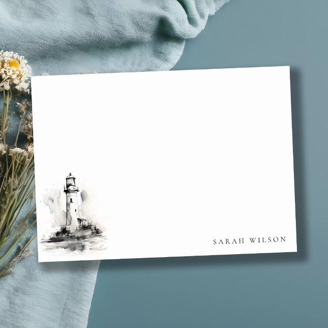 Tarjeta Pequeña Boda de boceto náutico del faro blanco y negro (Subido por el creador)