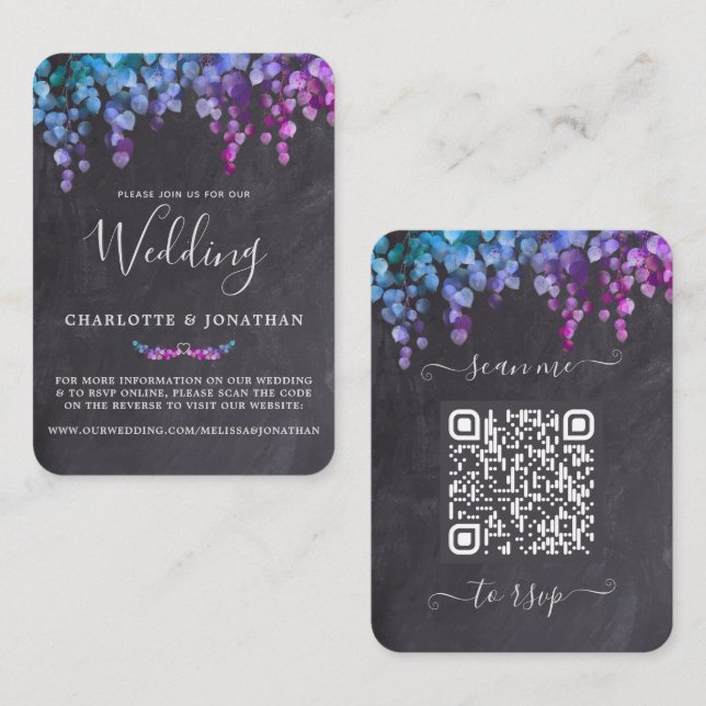 Tarjeta Pequeña Boda de código QR de la pizarra de eucalipto botán (Anverso / Reverso)