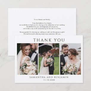 Tarjeta Pequeña Boda de Collage de fotos moderno Gracias