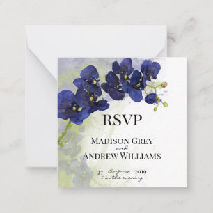 Tarjeta Pequeña Boda de color azul oscuro Orquídea RSVP