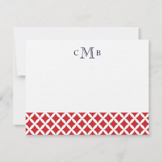 Tarjeta Pequeña Boda de diamantes rojos Monograma Stationery