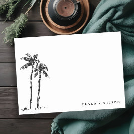 Tarjeta Pequeña Boda de esbozo del árbol de palmas costero tropica